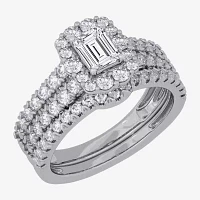 H-I / Si1-Si2) Womens / CT. T.W. Lab Grown White Diamond 10K Gold Side Stone Halo Bridal Set