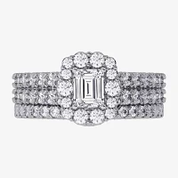 H-I / Si1-Si2) Womens / CT. T.W. Lab Grown White Diamond 10K Gold Side Stone Halo Bridal Set