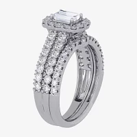 H-I / Si1-Si2) Womens / CT. T.W. Lab Grown White Diamond 10K Gold Side Stone Halo Bridal Set