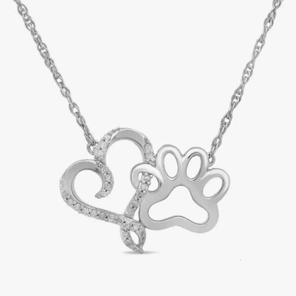 Hallmark Diamonds Paw Print Womens 1/10 CT. T.W. Natural White Diamond Sterling Silver Heart Pendant Necklace