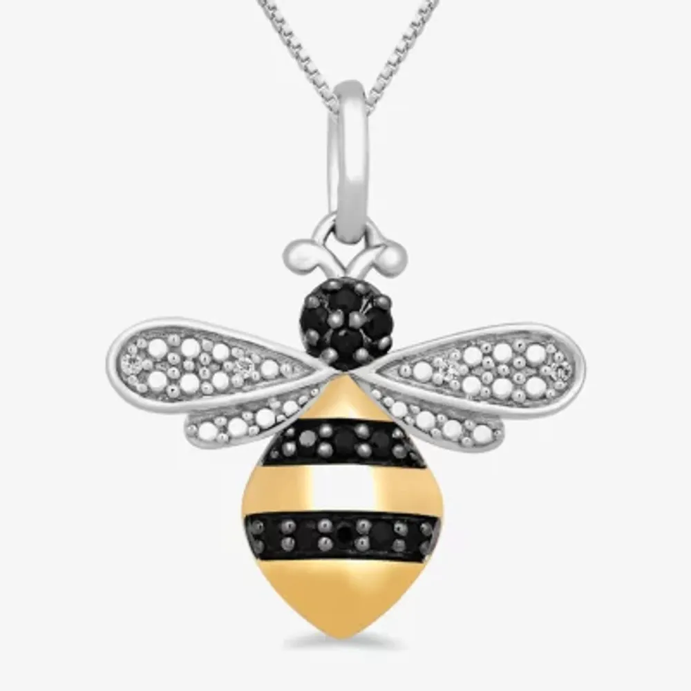 Bee Womens 1/10 CT. T.W. Natural Black Diamond 14K Gold Over Silver Sterling Silver 18 Inch Pendant Necklace