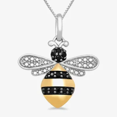 Bee Womens 1/10 CT. T.W. Natural Black Diamond 14K Gold Over Silver Sterling Silver 18 Inch Pendant Necklace