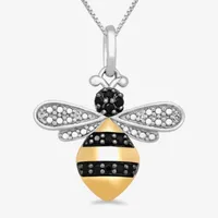 Bee Womens 1/10 CT. T.W. Natural Black Diamond 14K Gold Over Silver Sterling Silver Angel Pendant Necklace