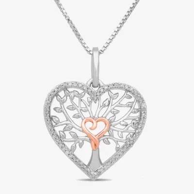 Hallmark Diamonds Tree Of Life Womens 1/10 CT. T.W. Natural White Diamond 14K Two Tone Gold Over Silver Sterling Silver Heart Pendant Necklace