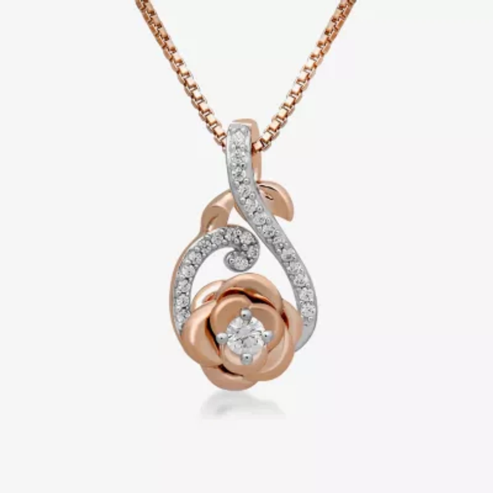 Enchanted Disney Fine Jewelry Womens 1/10 CT. T.W. Natural White Diamond 14K Rose Gold Over Silver Sterling Silver Flower Infinity Pendant Necklaces