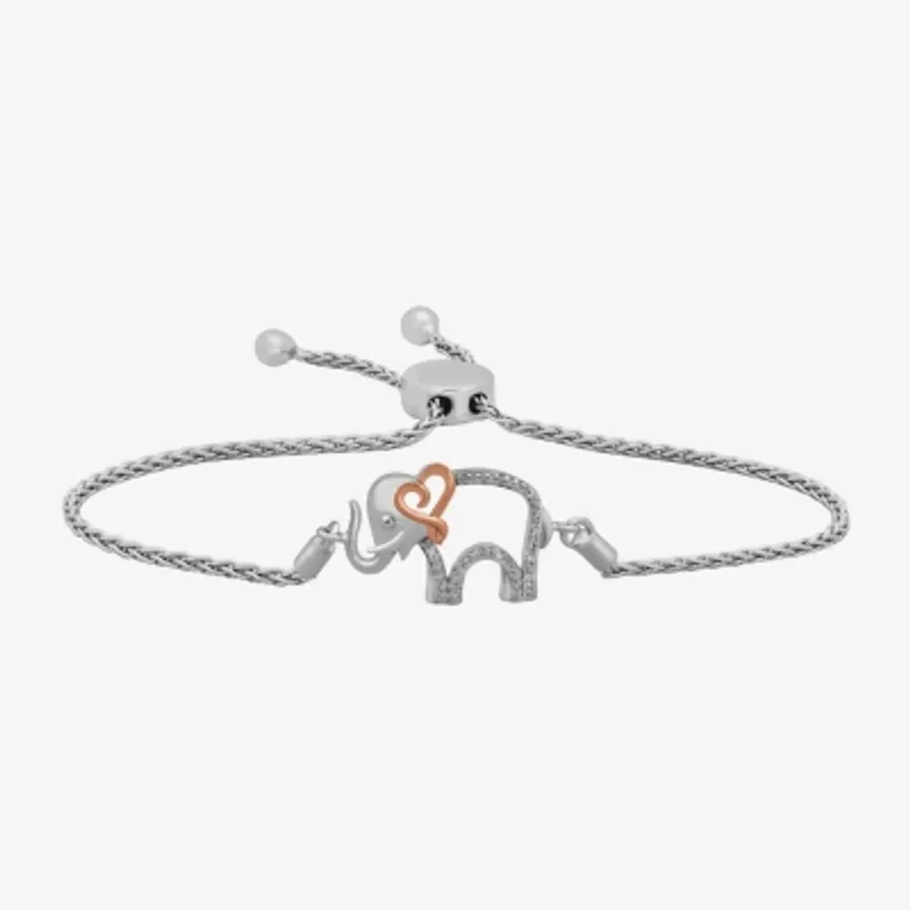 Hallmark Diamonds Elephant 1/10 CT. T.W. Natural White Diamond 14K Rose Gold Over Silver Sterling Silver Heart Bolo Bracelet