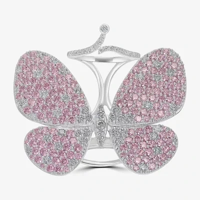Diamonart Womens Pink Cubic Zirconia Sterling Silver Butterfly Cocktail Ring