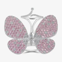 Diamonart Womens Pink Cubic Zirconia Sterling Silver Butterfly Cocktail Ring