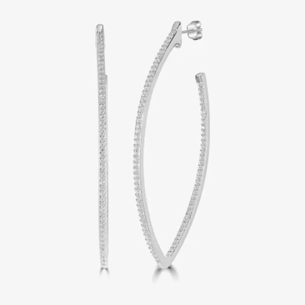 Diamonart White Cubic Zirconia Sterling Silver 45mm Curved Hoop Earrings