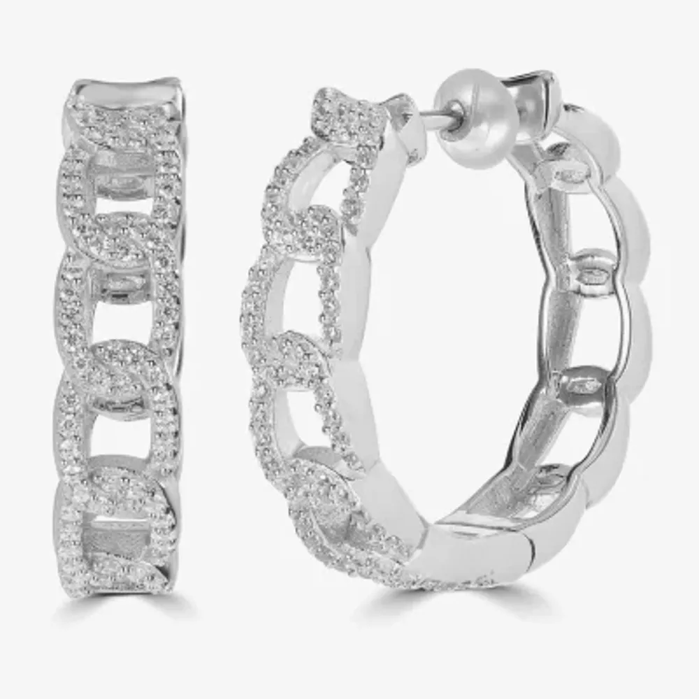 Diamonart Womens Cubic Zirconia Sterling Silver 23mm Curved Hoop Earrings