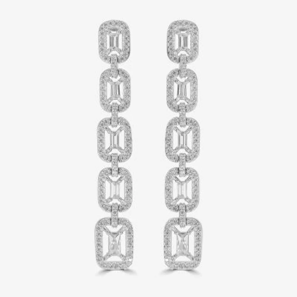 Diamonart White Cubic Zirconia Sterling Silver Rectangular Drop Earrings