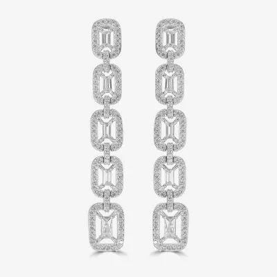 Diamonart White Cubic Zirconia Sterling Silver Rectangular Drop Earrings
