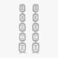 Diamonart White Cubic Zirconia Sterling Silver Rectangular Drop Earrings