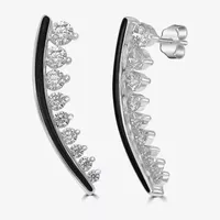 Diamonart White Cubic Zirconia Sterling Silver Curved Ear Climbers