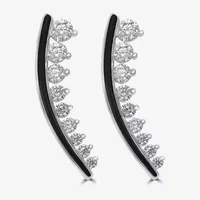 Diamonart White Cubic Zirconia Sterling Silver Curved Ear Climbers