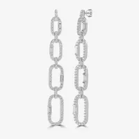 Diamonart 1 7/8 CT. T.W. White Cubic Zirconia Sterling Silver Rectangular Drop Earrings