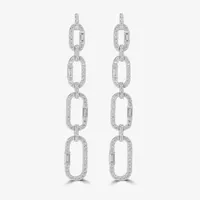 Diamonart 1 7/8 CT. T.W. White Cubic Zirconia Sterling Silver Rectangular Drop Earrings