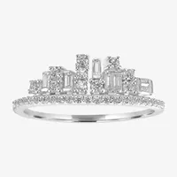 Womens 1/2 CT. T.W. White Cubic Zirconia Sterling Silver Crown Cocktail Ring