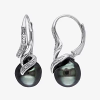 Genuine Black Tahitian Pearl & Diamond Accent Sterling Silver Earrings