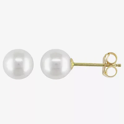 White Cultured Freshwater Pearl 14K Yellow Gold Stud Earrings