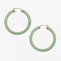 Genuine Green Jade 10K Gold 45mm Hoop Earrings