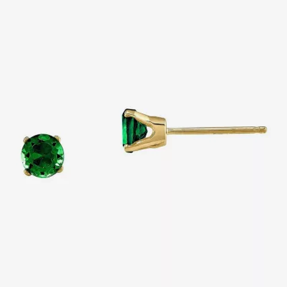 4mm Round Genuine Emerald 14K Yellow Gold Earrings