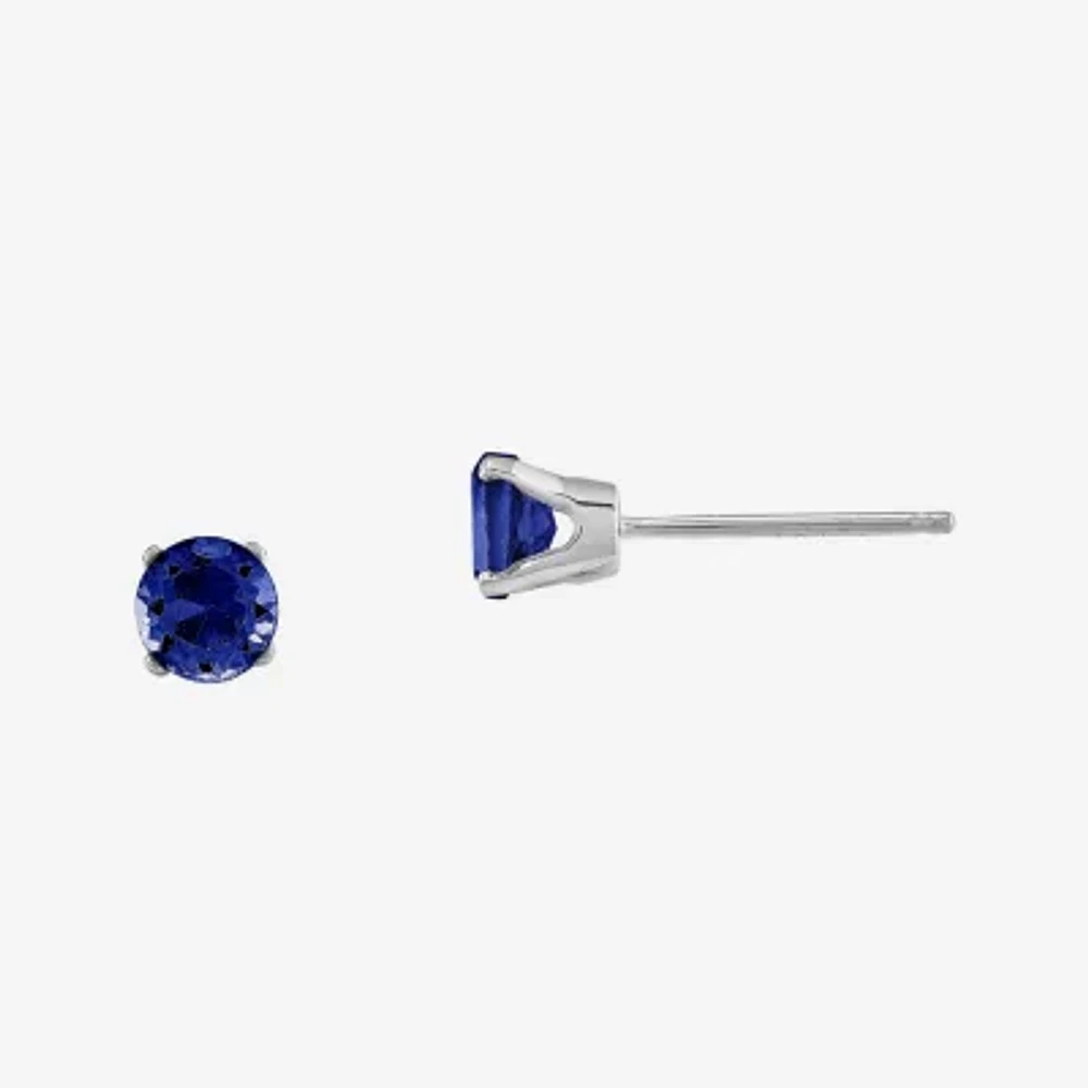 Genuine Blue Sapphire 14K White Gold Stud Earrings