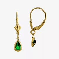 Genuine Emerald 14K Yellow Gold Pear Drop Earrings 