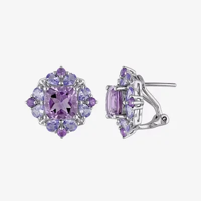 Genuine Amethyst and Tanzanite Sterling Silver Earrings