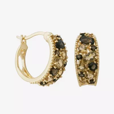 Color-Enhanced Smoky and Yellow Quartz Hoop Earrings