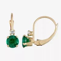 Lab Created Green Emerald 10K Gold Drop Earrings