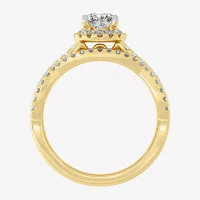 Signature By Modern Bride (H-I / Si1-Si2) Womens 1 1/5 CT. T.W. Lab Grown White Diamond 10K Gold Round Side Stone Halo Bridal Set