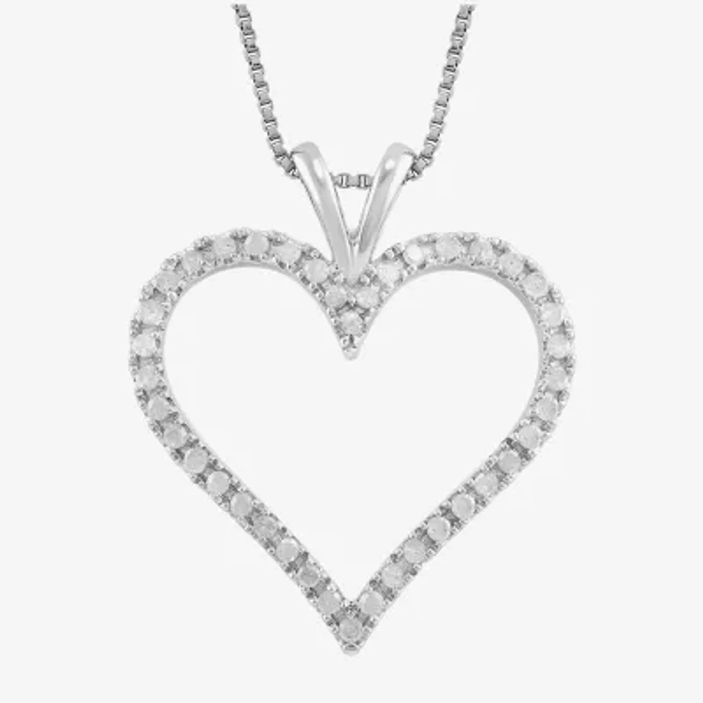 Womens 1/4 CT. T.W. Lab Grown White Diamond Sterling Silver Heart Pendant Necklaces