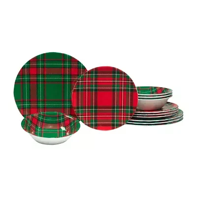 Certified International Christmas Plaid 12-pc. Melamine Dinnerware Set