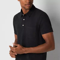 mutual weave Mens Regular Fit Easy-on + Easy-off Adaptive Short Sleeve Pocket Polo Shirt