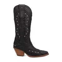 Dingo Womens Pretty 'N  Pink Leather Stacked Heel Cowboy Boots