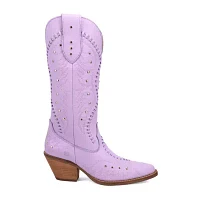 Dingo Womens Pretty 'N  Pink Leather Stacked Heel Cowboy Boots