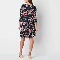 R & K Originals Womens 3/4 Sleeve Floral Faux-Wrap Dress