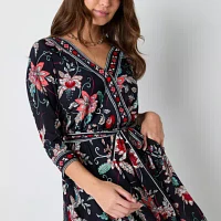 R & K Originals Womens 3/4 Sleeve Floral Faux-Wrap Dress