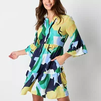 Be by CHETTA B Womens 3/4 Sleeve Abstract Babydoll Dress