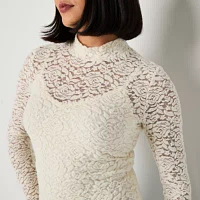 Arizona Juniors Womens V Neck Long Sleeve Lace Lined Blouse