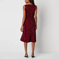 Liz Claiborne Womens Sleeveless Scroll Midi A-Line Dress