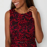 Liz Claiborne Womens Sleeveless Scroll Midi A-Line Dress