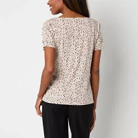 Liz Claiborne Womens Round Neck Short Sleeve Blouse