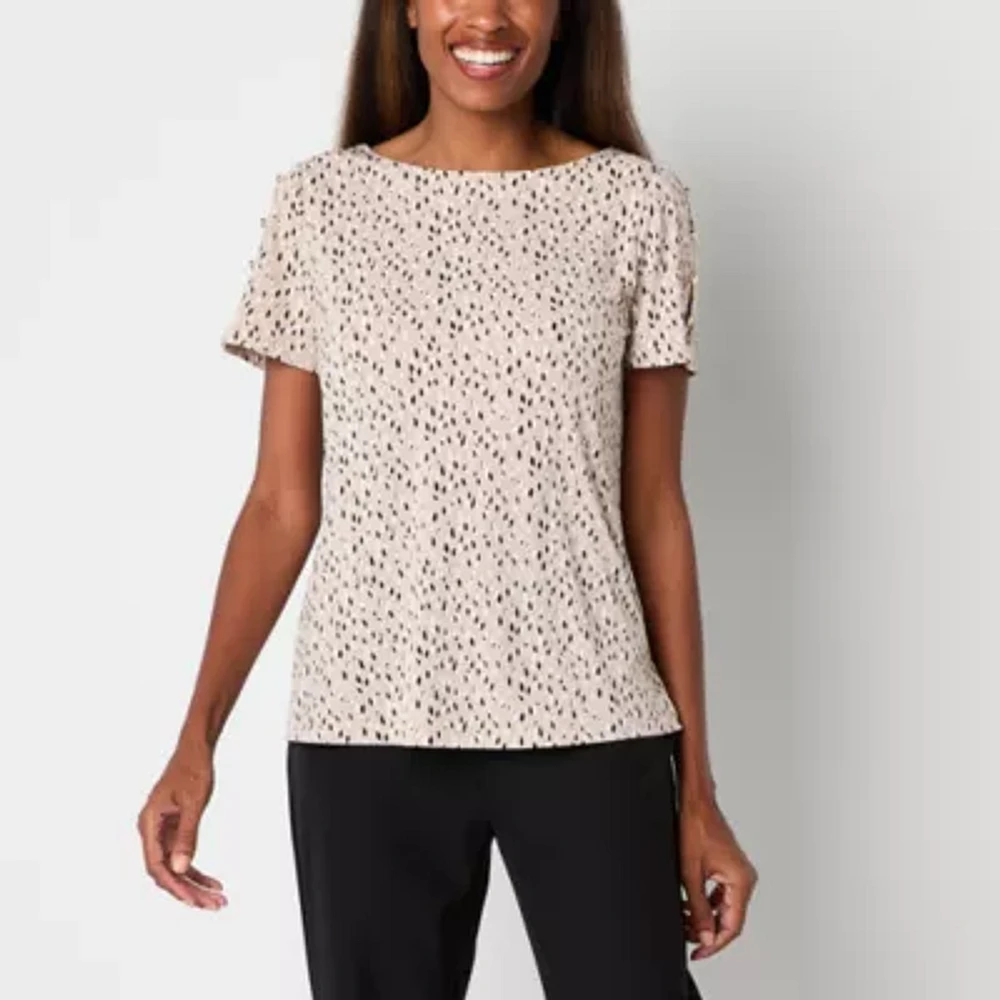 Liz Claiborne Womens Round Neck Short Sleeve Blouse