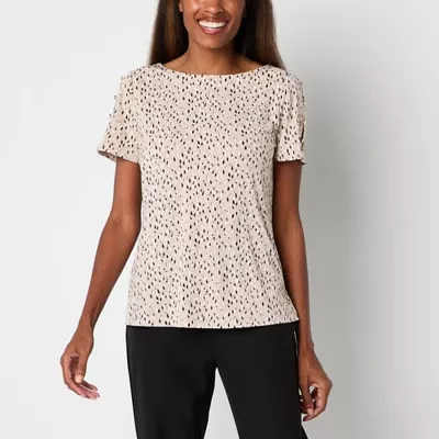 Liz Claiborne Womens Round Neck Short Sleeve Blouse