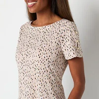 Liz Claiborne Womens Round Neck Short Sleeve Blouse
