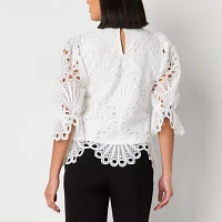 Ultra Pink Womens Mock Neck Long Sleeve Lace Blouse