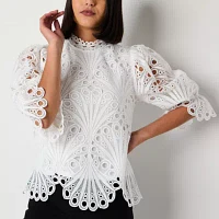 Ultra Pink Womens Mock Neck Long Sleeve Lace Blouse