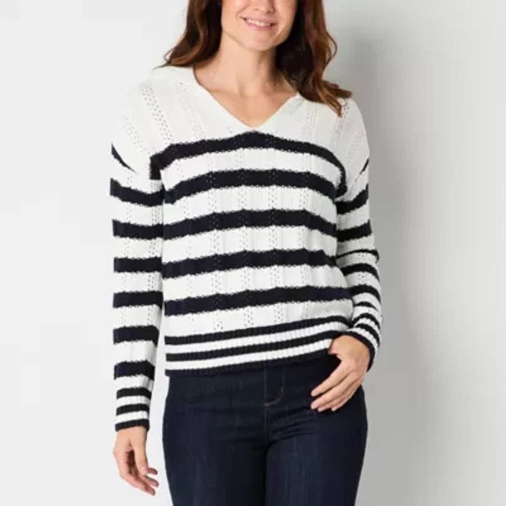 St. John's Bay Womens V Neck Long Sleeve Pullover Sweater